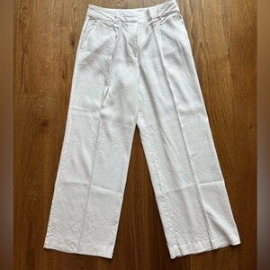 LOFT Peyton High Rise Wide Leg Trouser in Linen, Ivory, White, Size 6